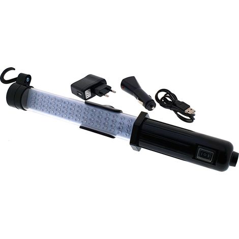 lámpara taller con 18 led superiores y 60 led frontales bateria recar.+cargadores de red y auto