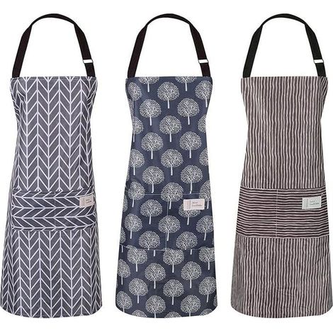 Ensemble de 3 tabliers pour femmes avec poches, ajustables, en PVC imperméable, pour la cuisine, la pâtisserie et le ménage. (1/5)