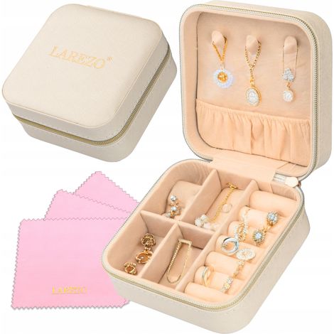 Joyero beige grande crema + 3 paños de joyería (1/5)