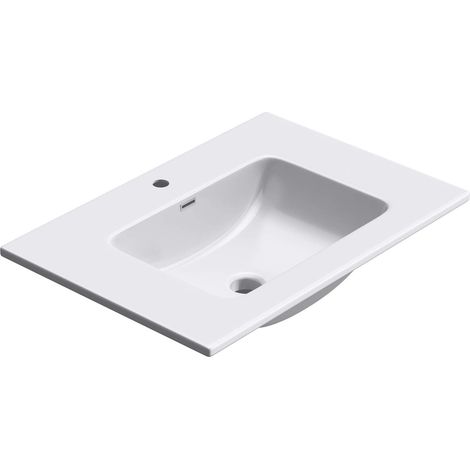 doporro Lavabo Empotrado Blanco Baño 70x48x14 cm Lavamanos Rectangular de Mármol Fundido Colossum02 (1/5)