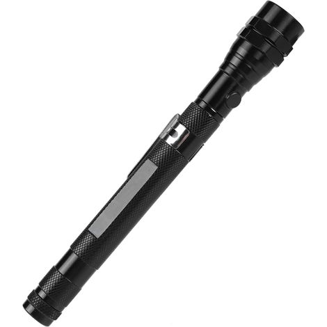 Linterna LED telescópica giratoria, multifuncional, mini y flexible con punta magnética (negra).
