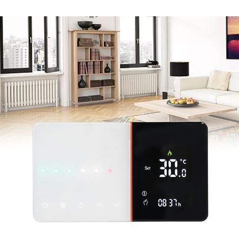 Thermostat intelligent avec commande vocale Wi-Fi, minuterie programmable, affichage LCD négatif et régulateur de température intelligent pour la maison (95-240 V). (1/5)