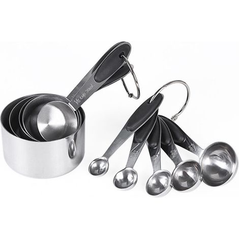 10-piece stainless steel measuring spoons. Scaled measuring cup. Measuring spoon set. Cake mold. Baking tool - black. (1/5)