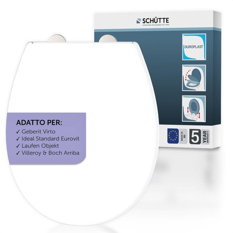 SCHÜTTE Sedile WC adatto per Villeroy & Boch Arriba, oggetto da corsa, ideale standard Eurovit, Geberit Virto, con abbassamento automatico Made in EU, coperchio rimovibile in Duroplast, copriwater (1/5)
