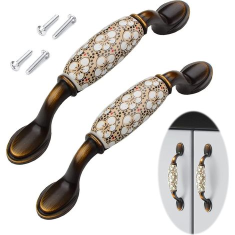 pezzi maniglie per mobili in ceramica vintage, maniglie per mobili in ceramica, maniglie per cassetti, lega di zinco, con viti, spaziatura fori 96 mm, per mobili da cucina (1/5)