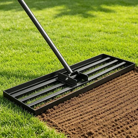 Râteau Niveleur de Gazon 114,3 × 25,4 cm avec Manche en Acier Inoxydable 213 cm, Râteau de Nivellement Extra Large pour Pelouse, Terre, Sable et Terreau, Outil de Jardin Robuste pour Grandes Surfaces (1/5)