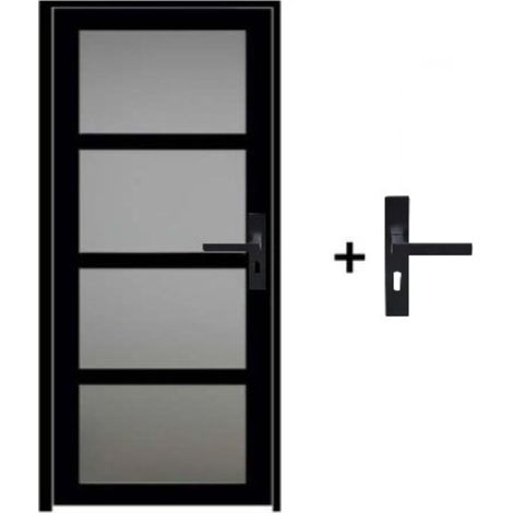 Bloque Puerta Telia Negra con Cristal H204 x L83 cm, Costado Cuadro P. Izquierda, Manilla GD MENUISERIES (1/5)