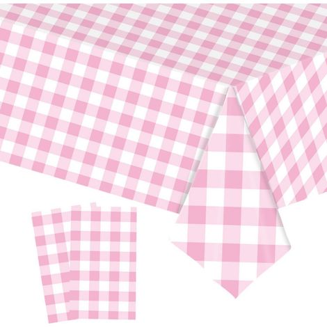 2x nappe lavable 137x274cm carreaux rose blanc, hydrofuge