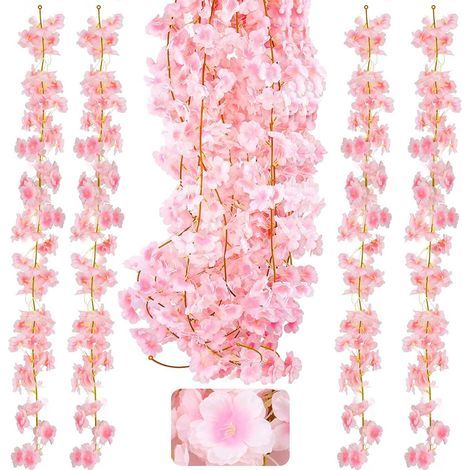 Rose - Set mit 4 künstlichen Kirschblütengirlanden, 1,8 m lang, zum Aufhängen zu Hause, für Hochzeiten, Gärten, Wanddekorationen, Partys. (1/5)