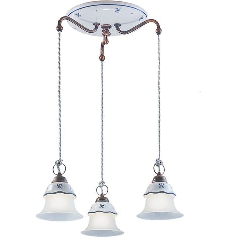 Lampadario Tondo Classico Ferrara Metallo Ceramica Nero Sfumato Rame 3 Luci E14 (1/5)