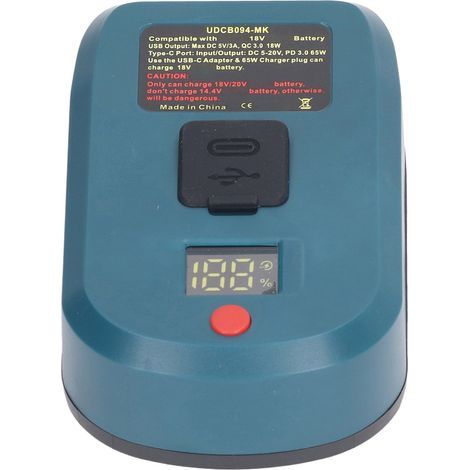 Battery adapter, 18V Li-ion digital display to USB Type-C output for BL1830 BL1850 BL1840 (1/5)