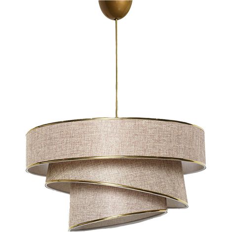 Lampada a Sospensione Design Bicolore Beige e Oro con Tre Cilindri Obliqui, Ø40cm, Altezza Regolabile da 30 a 70 cm, Attacco E27, Perfetta per Soggiorno Glamour