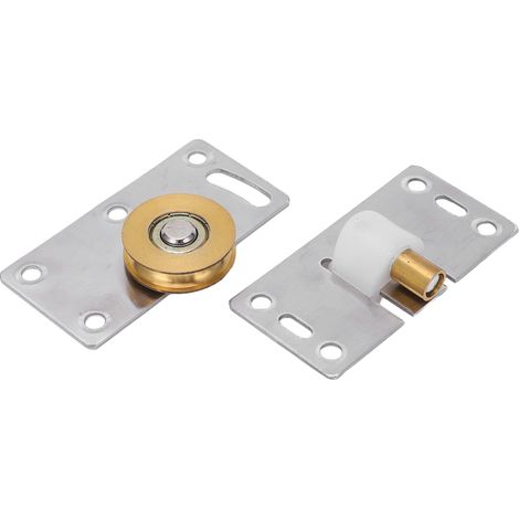 Lot de 2 roulettes coulissantes en laiton et acier inoxydable, poulies pour portes, placards et penderies (diamètre extérieur : 30 mm). (1/5)