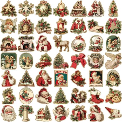 Lot de 50 Autocollants Vintage pour Noël - Étiquettes et Décorations sur le Thème de Noël pour Sacs de Fête (1/5)