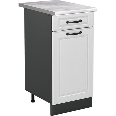 Mueble bajo de cocina R-Line, Blanco casa de campo/Antracita, 40 cm encimera Mármol, Vicco (1/5)