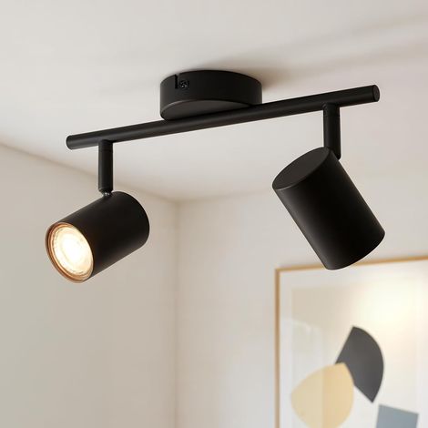 Luminaire Plafonnier LED 2 Spots Orientable Noir, GU10, Sans Ampoule, Spot de Plafond, Métal Rampe Spots et Rails de Spot, Applique Murale Intérieure pour Cuisine Chambre Couloir (1/5)