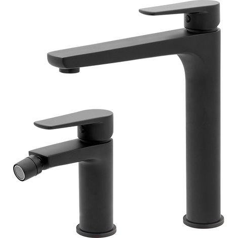 Set miscelatori lavabo alto e bidet nero opaco con piletta inclusa Erika (1/5)