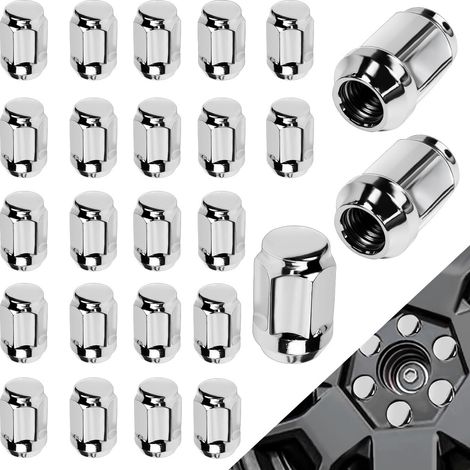25 Pcs M12x1.5 Closed Taper Wheel Nuts Chrome Closed End Hex Wheel Nuts Replacement for Aluminum and Steel Rim Mounting Compatible with Toyota Hyundai Kia Mazda (1/5)