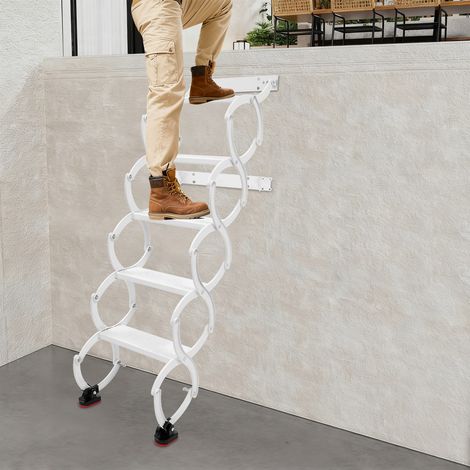 Wandmontierte Klappleiter, 5 Stufen, teleskopierbare Stufenleiter, einziehbare Klapptreppe
