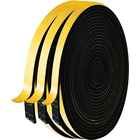 AiQInu Guarnizione Finestra Autoadesiva, 3 Rotoli 12x3mm 15m Schiuma Nastro Paraspifferi Porta, Alta Densità Neoprene Adesivo Isolamento Nastro Sigillante per Anti Freddo, Rumore e Collisione (1/4)