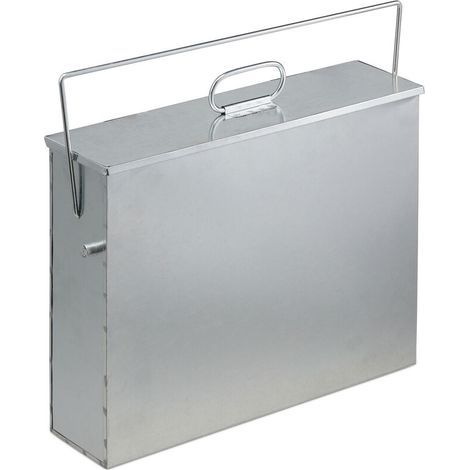 Seau À Cendres, Carré, Bac Avec Couvercle, 15 L, Acier Galvanisé, PoubCheminée, Barbecue, Poêle, Argenté (1/4)