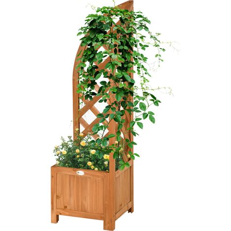 Coffre de rangement en bois naturel brun avec treillis d'angle, trou de drainage, résistant aux intempéries, 32 x 32 x 108 cm (1/5)
