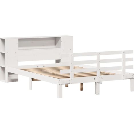 Cama-librería sin colchón, blanca, 160x200cm, madera maciza de pino vidaXL (1/5)