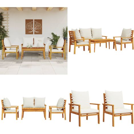Salon de jardin 4 pcs avec coussins Bois d'acacia solide - Salon De Jardin - Mobilier Extérieur - Meubles De Jardin - Set De Salon - Acacia Massif - Home & Living (1/5)