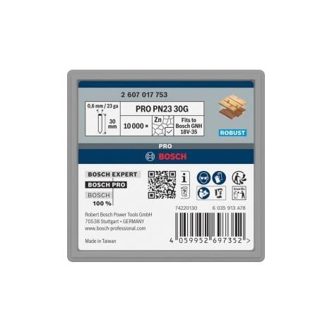 Bosch PRO Clous G-Pin PN23, 0,65/23 g, galvanisés, 30 mm, 10 000 pcs 10000 pièces