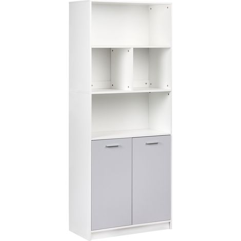 Estantería de 2 puertas estantes abiertos y cerrados librería estilo minimalista aglomerado gris/blanco Zehna
