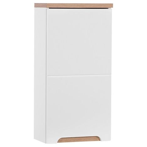 Möbel Badezimmer ERMANO – Helles Eichenholz und Hochglanzweiß – 35x70 cm – 1 Tür – Zum Aufhängen