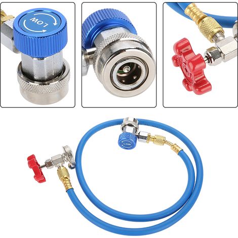 Kit flexible recharge climatisation R134a 100cm + robinet bombonne inox rouge pour R502 R-12 R-22 frigorigène (1/5)