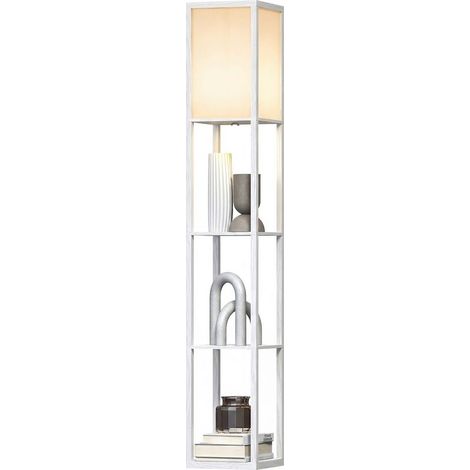 Lampadaire avec étagères, en bois, 26 x 26 x 160 cm, pour salon/chambre (ampoule non incluse) (1/5)