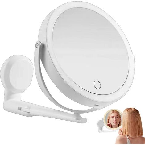 Miroir lumineux grossissant mural double face pour maquillage, bras pivotant à 360°, commande tactile, LED 3 couleurs à intensité variable, batterie 1200 mAh (1/5)
