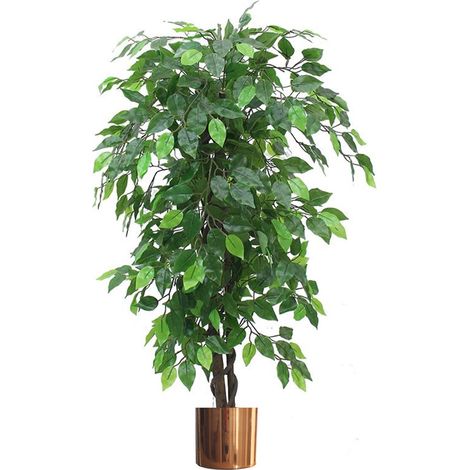 120cm Artificial Ficus Tree / Plant - Large Bushy Shape Copper Metal Planter (1/5)