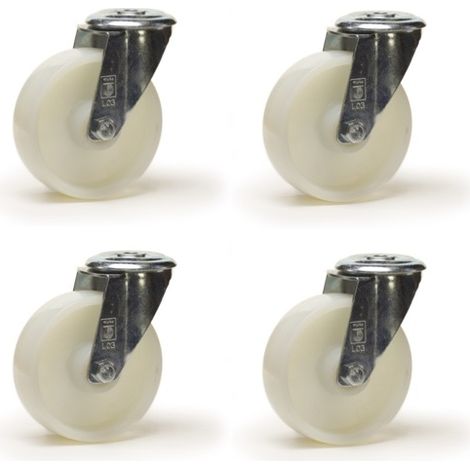 Lot de 4 roulettes à oeil pivotantes diamètre 100 mm polyamide blanc - 450Kg (1/2)