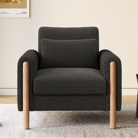 Sessel 87x83x88.5 cm dunkelgrau aus Lammfell-Optik mit dickem Sitzkissen (1/5)