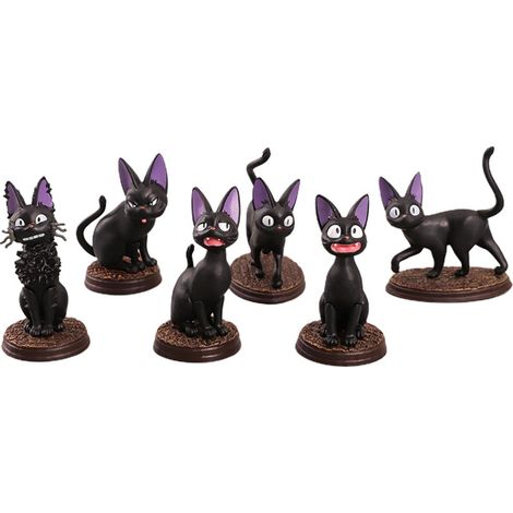 Lot de 6 figurines chat noir anime ornement animal poupée décoration micro-paysage modèle bureau pour jardin féerique miniature décoration maison (1/5)