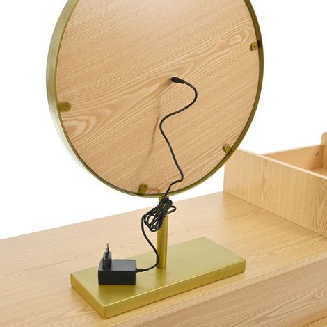 Coiffeuse - Miroir LED 3 couleurs - Bois - Rangement généreux (1/5)