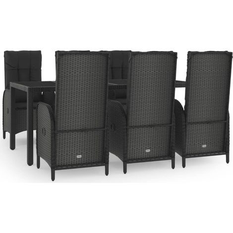 Maison Exclusive - Set da Pranzo Giardino 7pz Nero e Grigio con Cuscini Polyrattan (1/5)