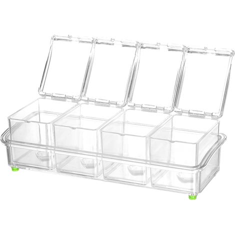 Caja transparente para especias con tapa y cucharas de plástico, juego de 4. (1/5)