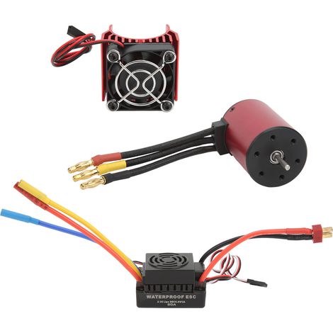 Moteur brushless étanche S3650 3900KV + ESC brushless 60A avec connecteur en T mâle + kit de ventilateur de refroidissement moteur pour voiture RC 1/10 (pièce de rechange) (1/5)