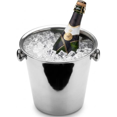Secchiello Ghiaccio Porta Bottiglia da Tavolo in Acciaio Inox, Glacette Spumante e Vino con Pomelli Laterali Ergonomici, Diametro 21 cm Altezza 21 cm, Bottiglie Fresche  per Casa e Ristorazione (1/5)
