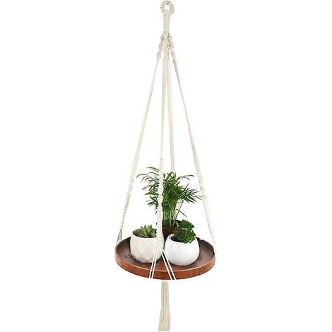 Hier ein Vorschlag für einen Produkttitel auf Französisch (maximal 190 Zeichen): Makramee-Pflanzenhalter für drinnen, Hängeregal aus Baumwolle und Holz, Boho-Dekor für Blumentöpfe, Wandhalterung - CmP