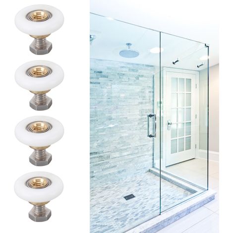 Roulettes de Porte de Douche Nylon Acier Inoxydable 27mm Lot 4 Roulettes Runners Roues de Roulement Porte Douche Verre Remplacement (1/5)