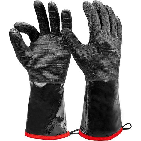 Gants de Barbecue, Résistants à la Chaleur pour Gril/Fumeur/Cuisine/Fosse/Poignée Texturée en Paume pour Aliments Gras sur Votre Friteuse sans Glissement,35.6cm (1/5)