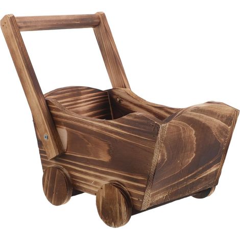 Pot de Fleurs en Bois de Chariot 23,4 X 13 X 13 Cm avec roulettes, Jardinière Rustique pour Plantes Succulentes, Petits Pots Décoratifs pour Intérieur, Bureau et Jardin (1/5)