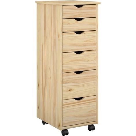 Meuble de Rangement sur Roulettes en Bois de Pin Massif, Armoire de Stockage Mobile 34 x 39 x 93,5 cm, Couleur Marron (1/5)