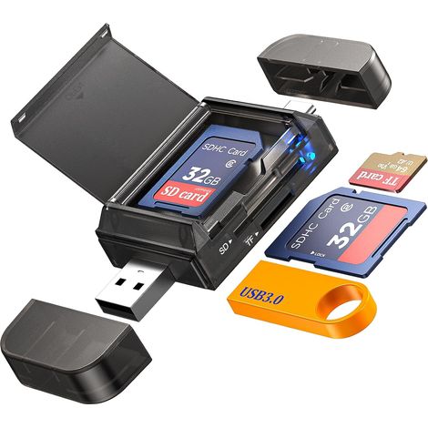 Adaptateur Lecteur de Carte SD/TF 6 en 1 avec Ports USB A et Type-C et emplacements USB 3.0 pour Cartes mémoire Micro SD/SDHC/SDXC/MMC, Compatible avec PC, MacBook,téléphones Android et iPhone (1/5)
