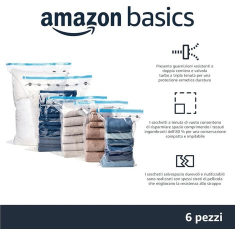 Sacs de Rangement Sous Vide Lot de 6 Sacs de Rangement sous Vide Aspirateur+1 Pompe, Sac Compression Rangement Voyage, Literie Oreillers Couette Penderie Manteau(70100cm) (1/4)